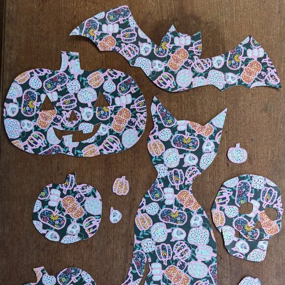 Hand Cut Halloween Autumn Pumpkin Themed Peel and Stick Decals - Picture 2 of 5